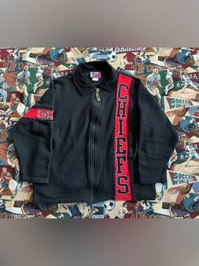 Vintage 90s Women’s NFL Pro Player Kansas City Chiefs Black Zip Up Jacket